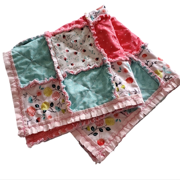 NEW Homemade Newborn Baby Girl Rag Quilt /Security Blanket /Pet Blanket/Doll - Picture 7 of 12